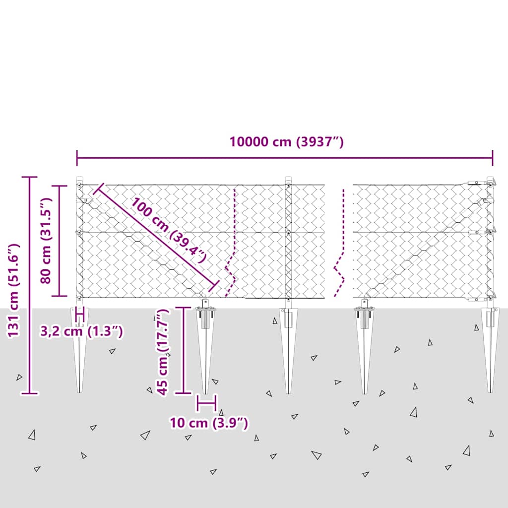Schweißdrahtzaun mit Spikes 100 x 0,8 m (B x H)
