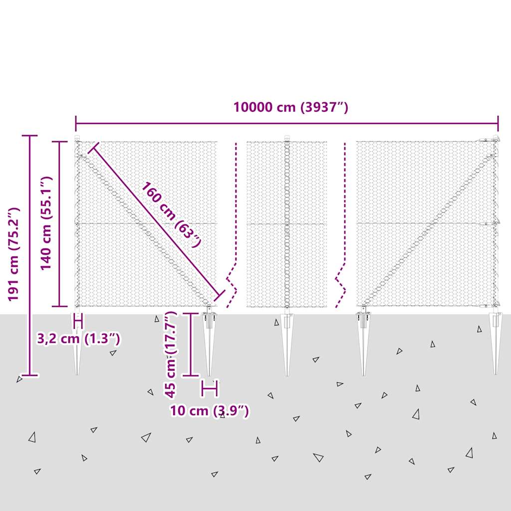 Schweißdrahtzaun mit Spikes 100 x 1,4 m (B x H)