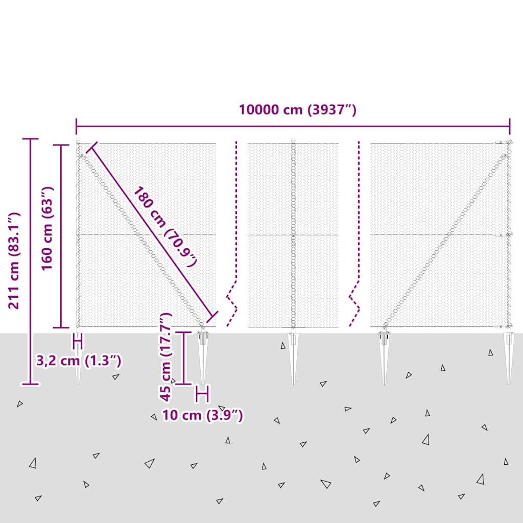 Schweißdrahtzaun mit Spikes 100 x 1,6 m (B x H)