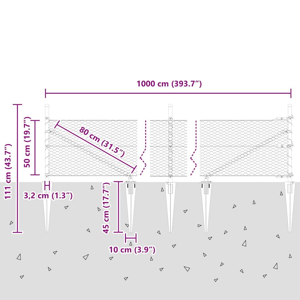 Schweißdrahtzaun mit Spikes 10 x 0,5 m (B x H)