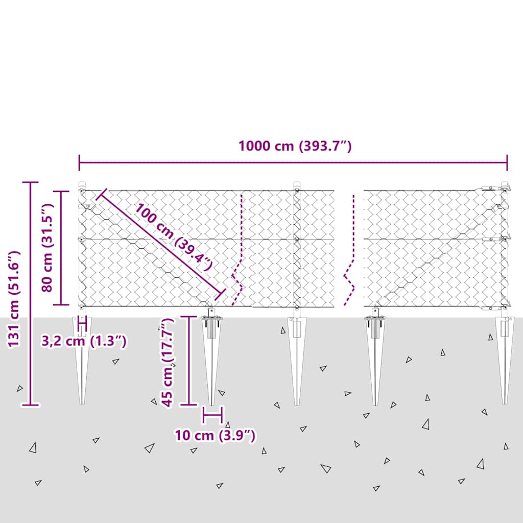 Schweißdrahtzaun mit Spikes 10 x 0,8 m (B x H)