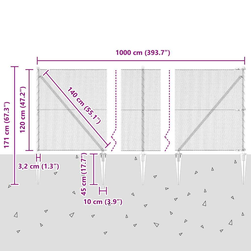 Schweißdrahtzaun mit Spikes 10 x 1,2 m (B x H)