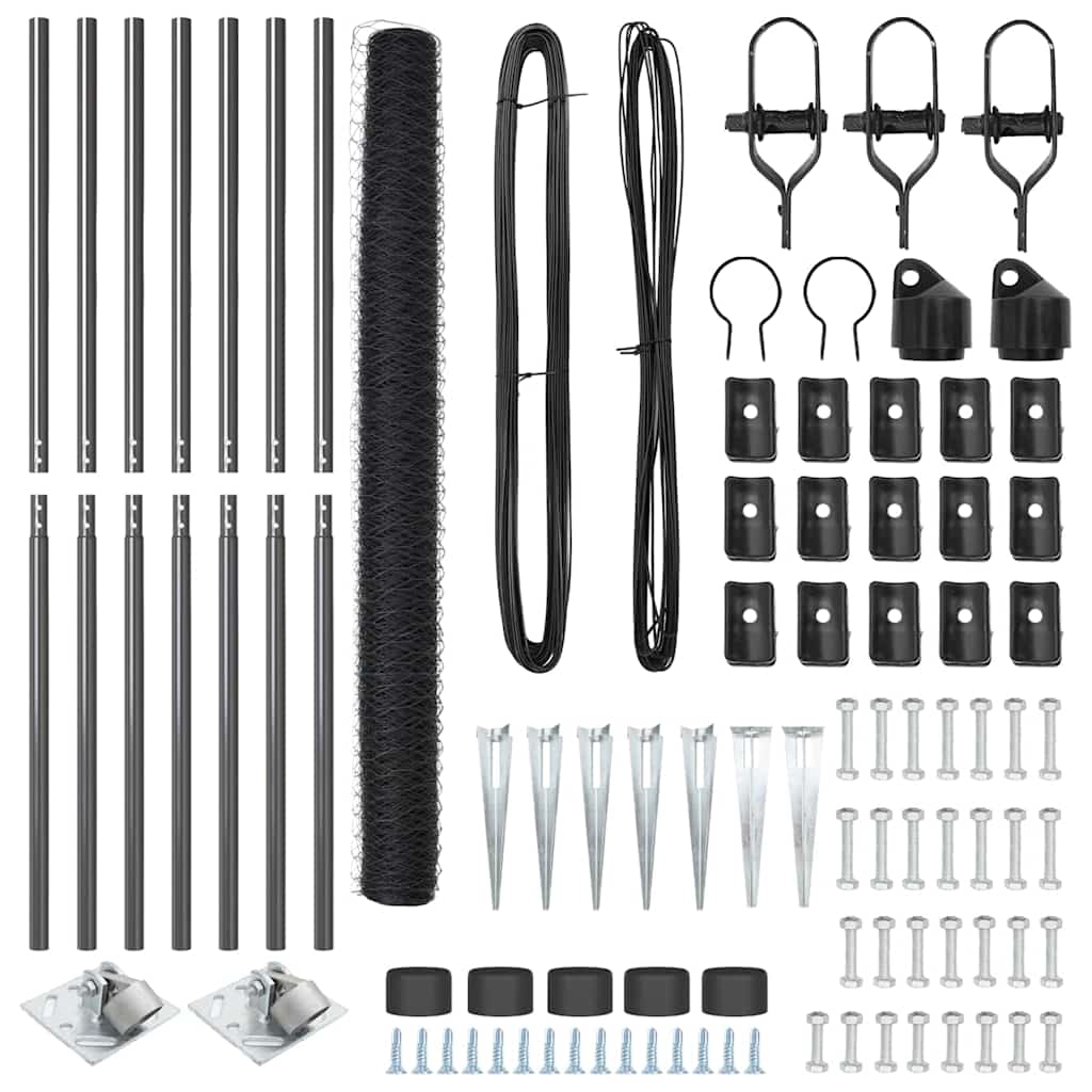 Sechseckzaun mit Pfosten 10 x 1,5 m PVC-beschichteter Stahl
