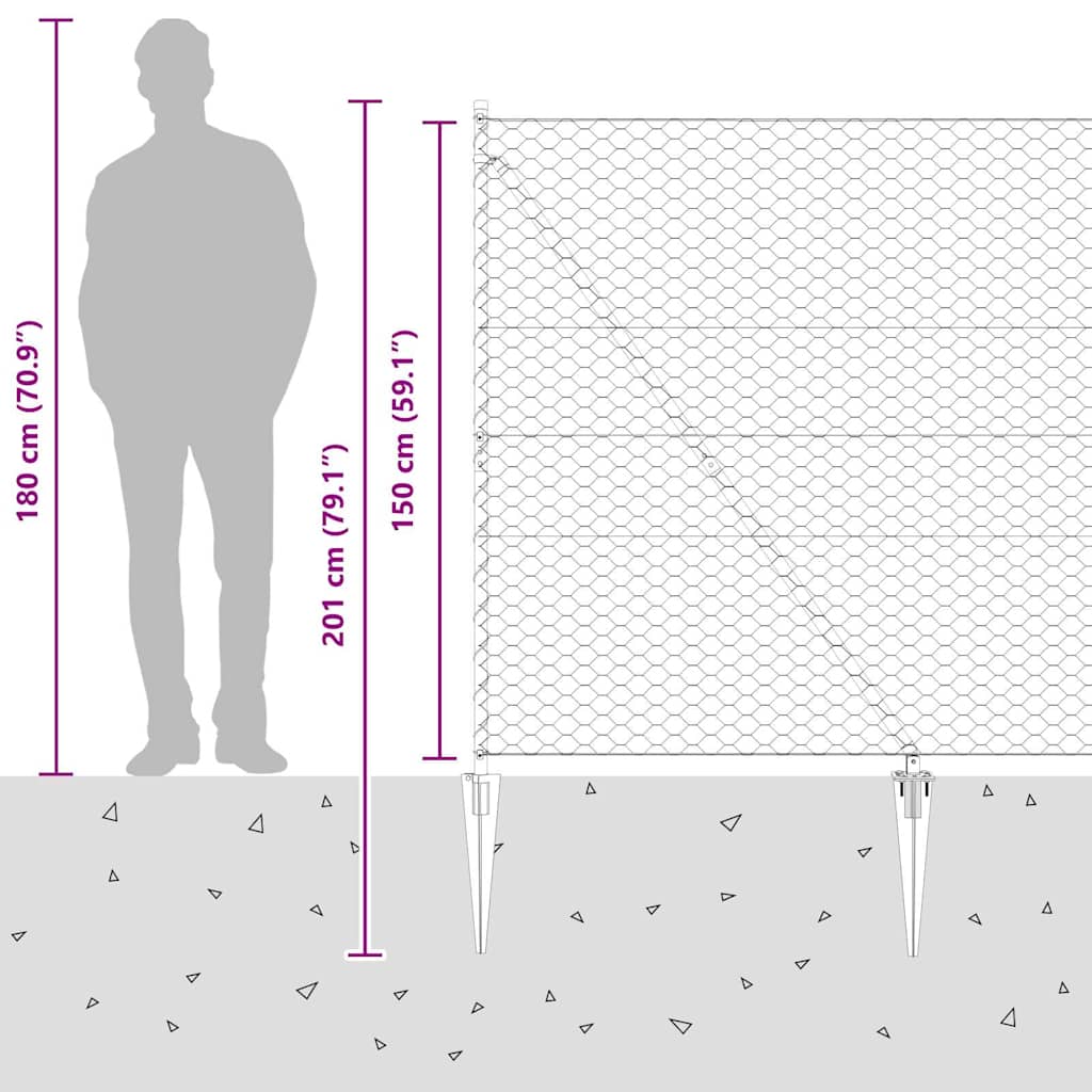 Sechseckzaun mit Pfosten 10 x 1,5 m PVC-beschichteter Stahl