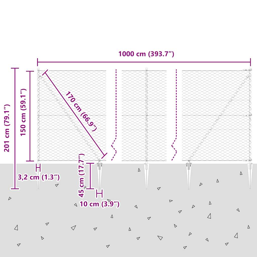 Sechseckzaun mit Pfosten 10 x 1,5 m PVC-beschichteter Stahl