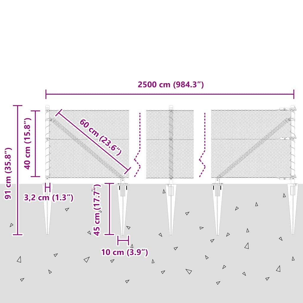 Sechseckzaun mit Pfosten 25 x 0,4 m PVC-beschichteter Stahl