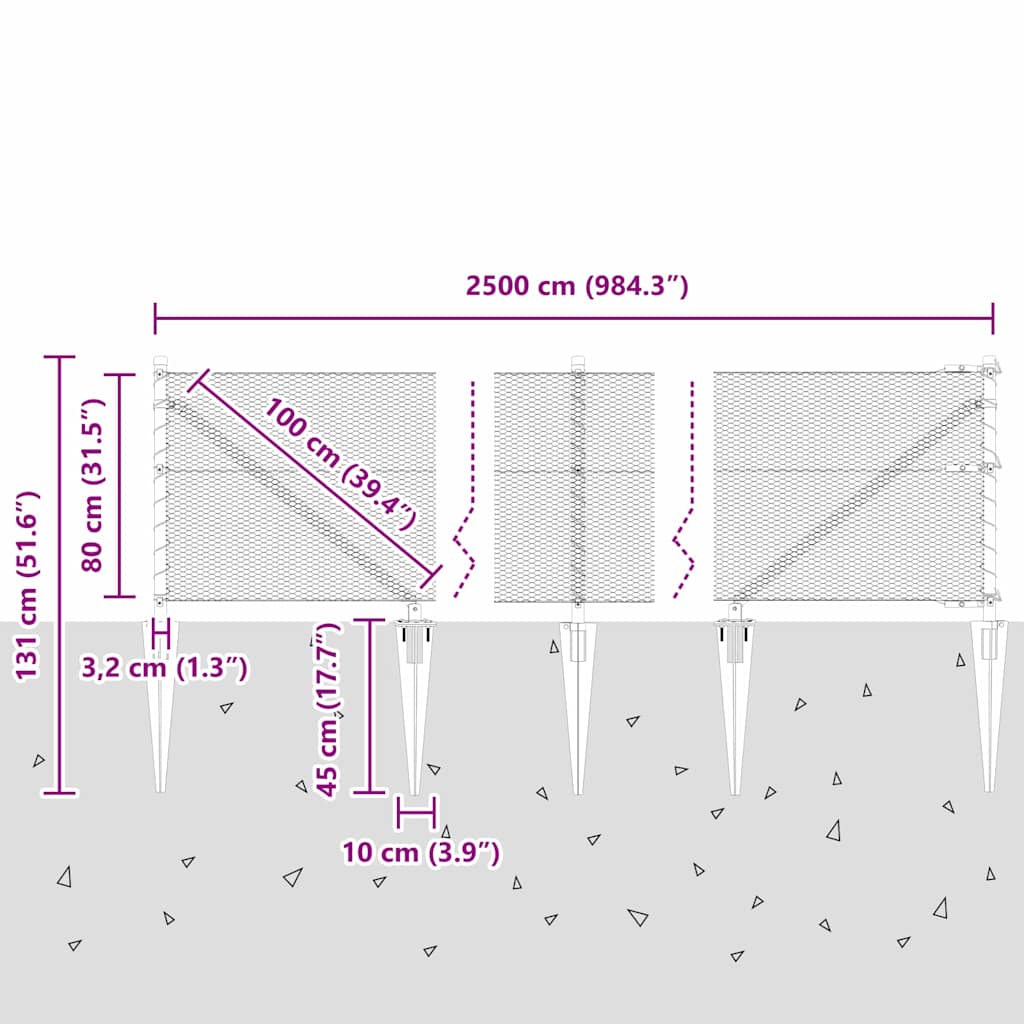 Sechseckzaun mit Pfosten 25 x 0,8 m PVC-beschichteter Stahl