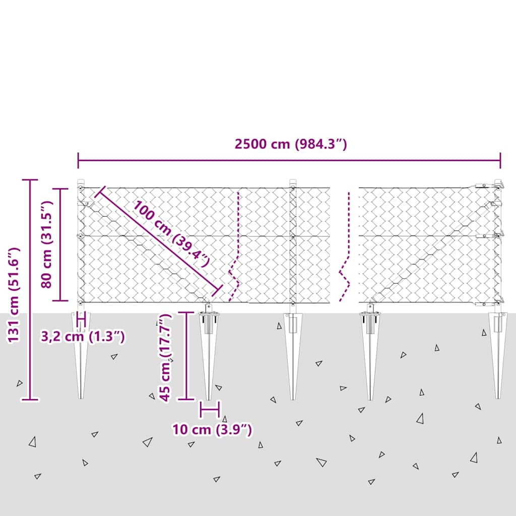 Schweißdrahtzaun mit Spikes 25 x 0,8 m (B x H)