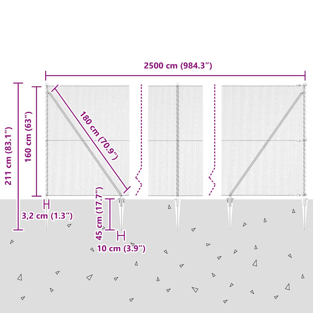 Schweißdrahtzaun mit Spikes 25 x 1,6 m (B x H)