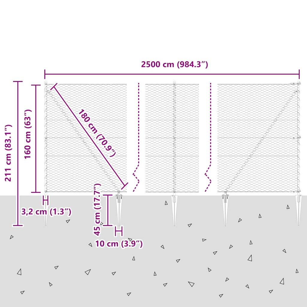 Sechseckzaun mit Pfosten 25 x 1,6 m PVC-beschichteter Stahl
