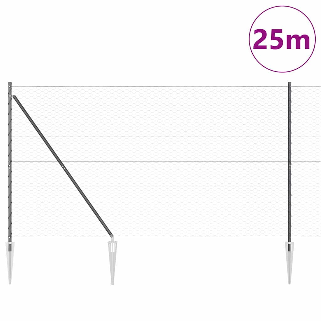 Sechseckzaun mit Pfosten 25 x 1,6 m PVC-beschichteter Stahl
