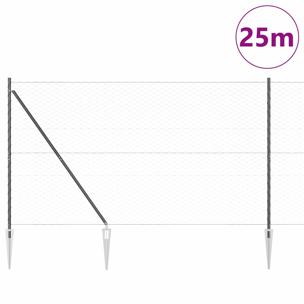 Sechseckzaun mit Pfosten 25 x 1,6 m PVC-beschichteter Stahl