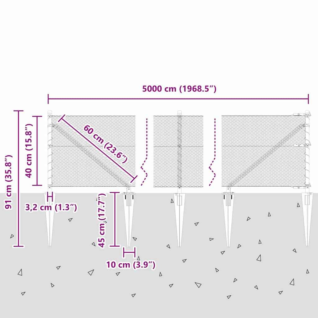 Schweißdrahtzaun mit Spikes 50 x 0,4 m (B x H)