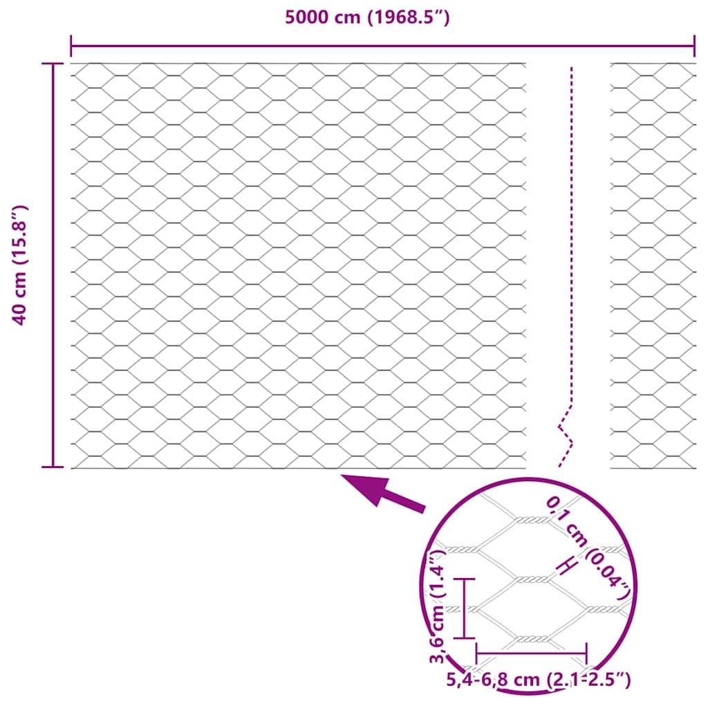 Sechseckzaun mit Pfosten 50 x 0,4 m PVC-beschichteter Stahl