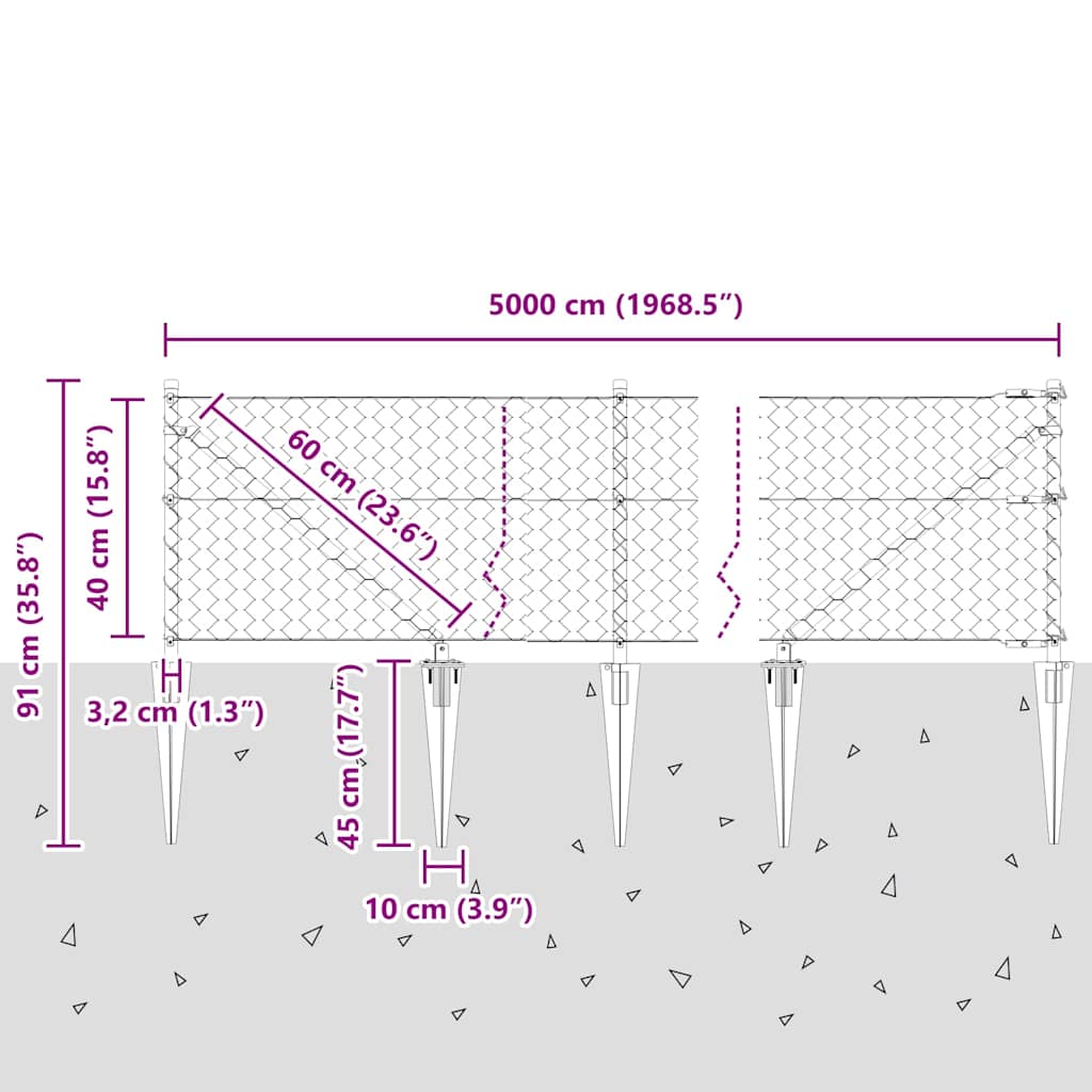 Sechseckzaun mit Pfosten 50 x 0,4 m PVC-beschichteter Stahl