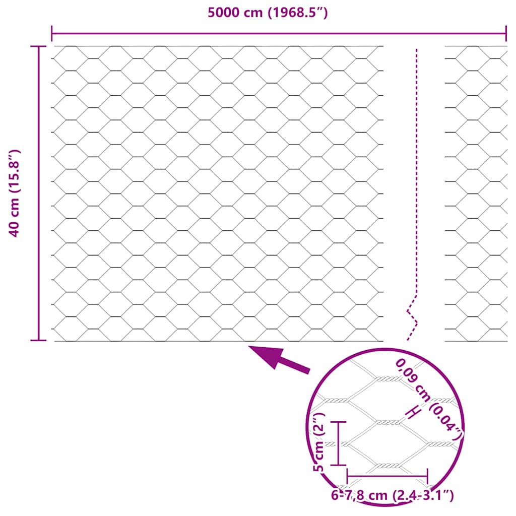 Sechseckzaun mit Pfosten 50 x 0,4 m PVC-beschichteter Stahl