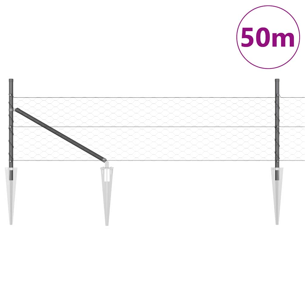 Sechseckzaun mit Pfosten 50 x 0,4 m PVC-beschichteter Stahl