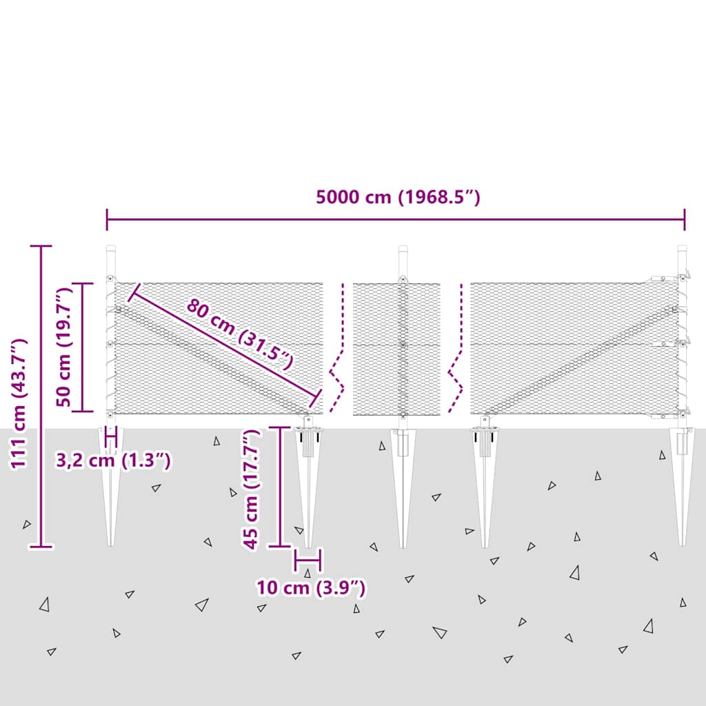 Schweißdrahtzaun mit Spikes 50 x 0,5 m (B x H)