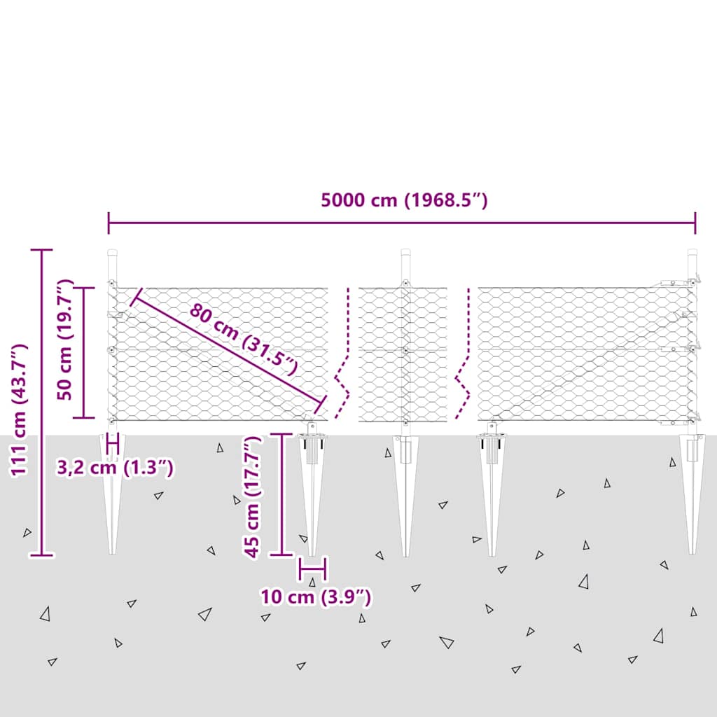 Schweißdrahtzaun mit Spikes 50 x 0,5 m (B x H)