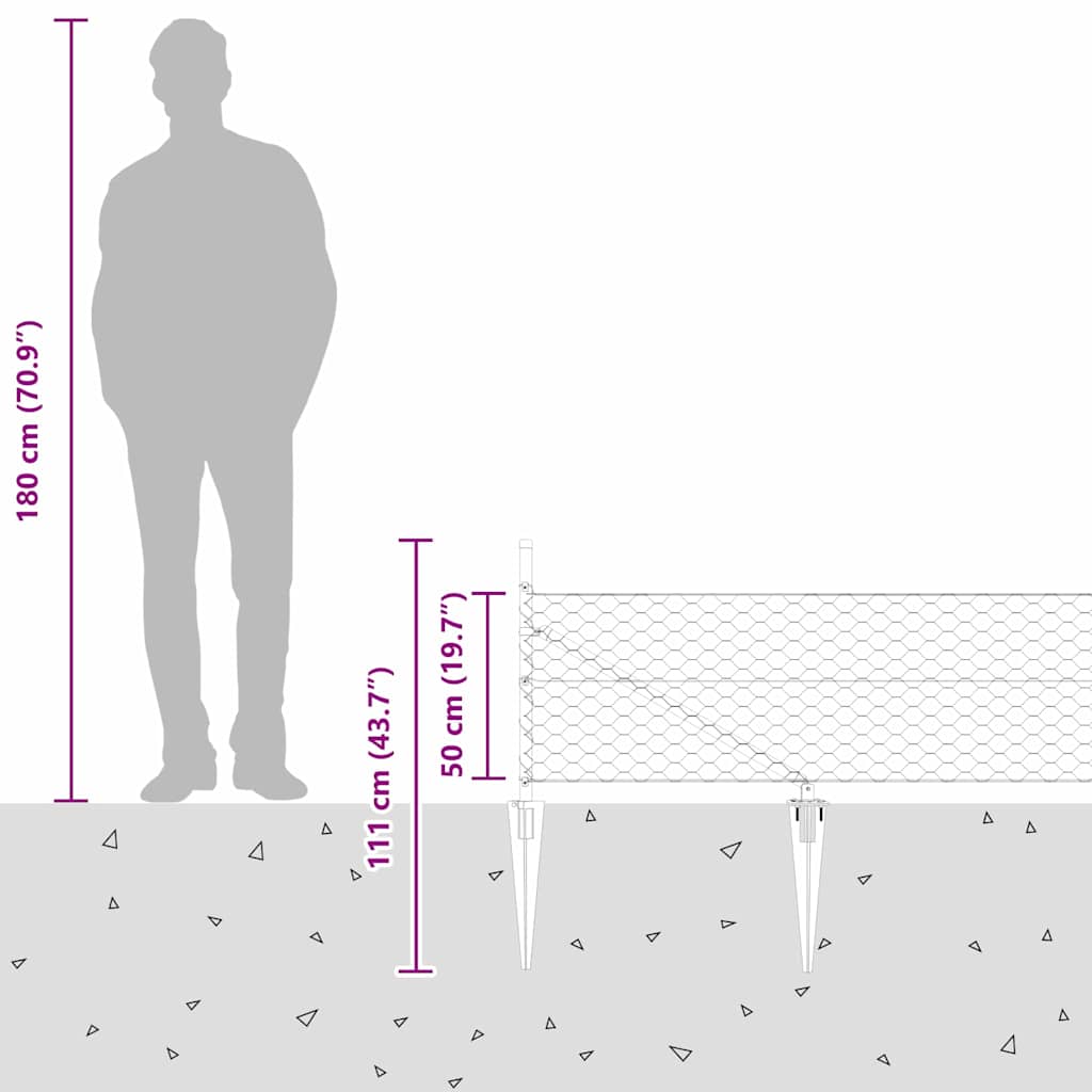 Sechseckzaun mit Pfosten 50 x 0,5 m PVC-beschichteter Stahl