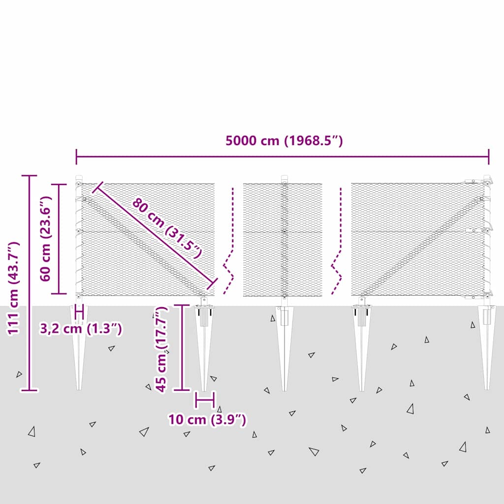 Sechseckzaun mit Pfosten 50 x 0,6 m PVC-beschichteter Stahl