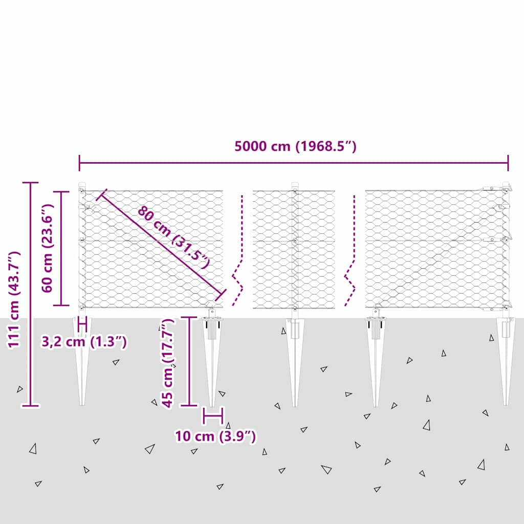 Sechseckzaun mit Pfosten 50 x 0,6 m PVC-beschichteter Stahl