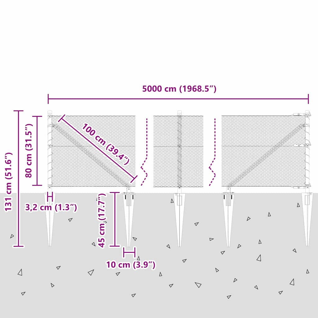 Schweißdrahtzaun mit Spikes 50 x 0,8 m (B x H)