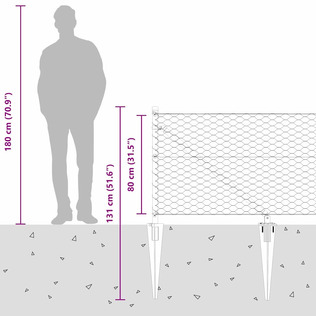 Sechseckzaun mit Pfosten 50 x 0,8 m PVC-beschichteter Stahl