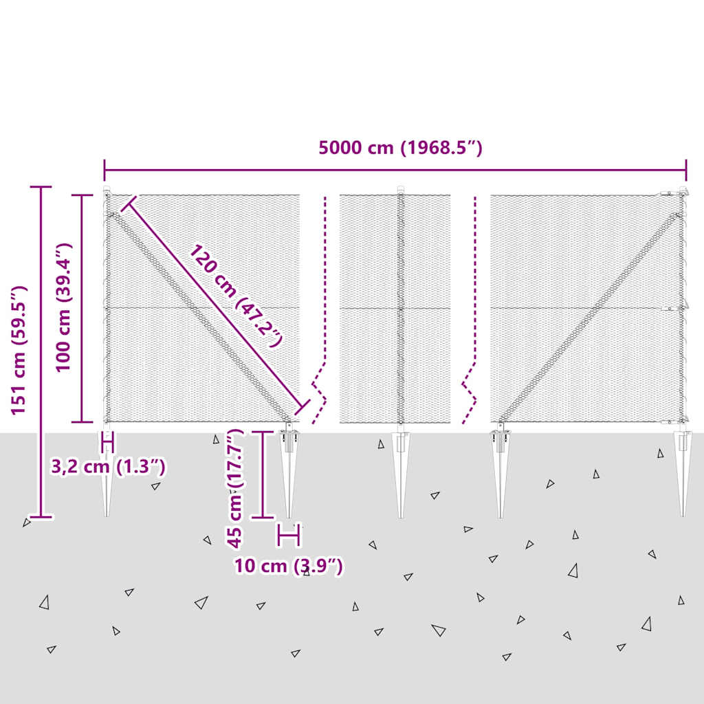 Sechseckzaun mit Pfosten 50 x 1 m PVC-beschichteter Stahl Grau