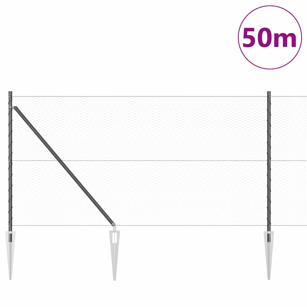Sechseckzaun mit Pfosten 50 x 1 m PVC-beschichteter Stahl Grau