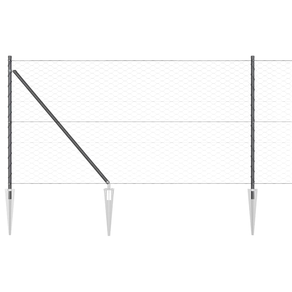 Sechseckzaun mit Pfosten 50 x 1 m PVC-beschichteter Stahl Grau