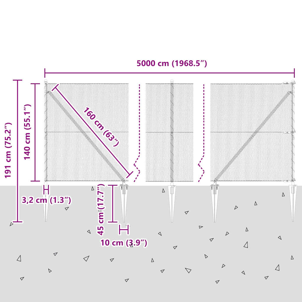 Schweißdrahtzaun mit Spikes 50 x 1,4 m (B x H)