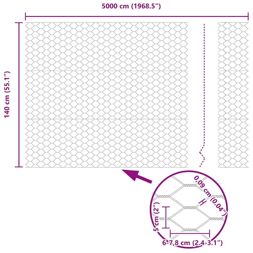 Sechseckzaun mit Pfosten 50 x 1,4 m PVC-beschichteter Stahl