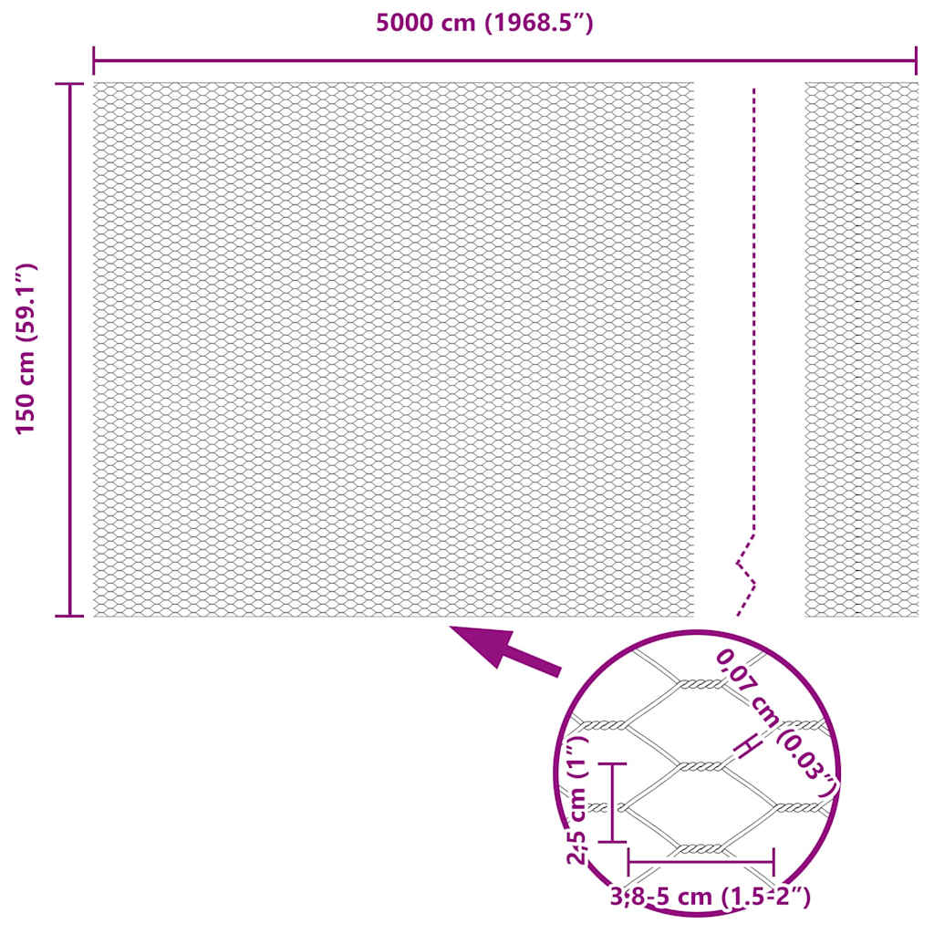 Sechseckzaun mit Pfosten 50 x 1,5 m PVC-beschichteter Stahl