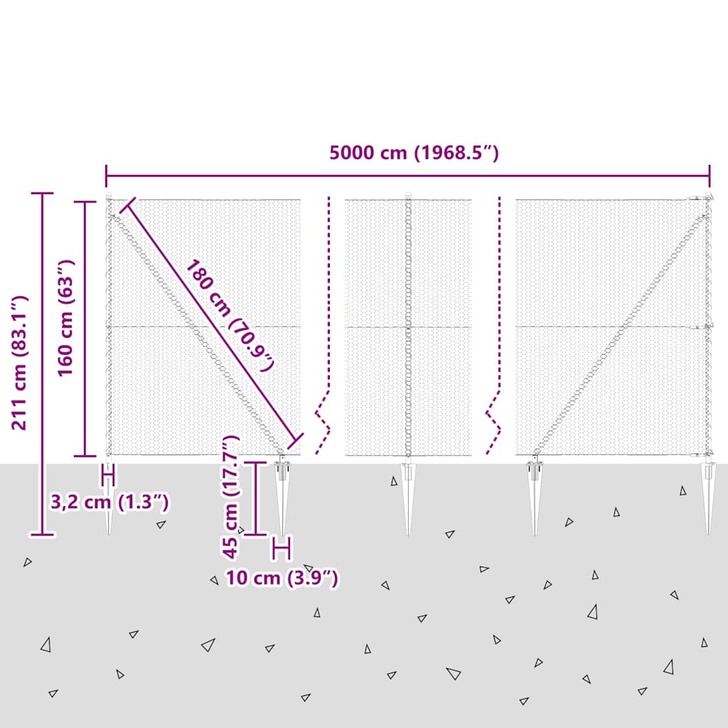 Sechseckzaun mit Pfosten 50 x 1,6 m PVC-beschichteter Stahl