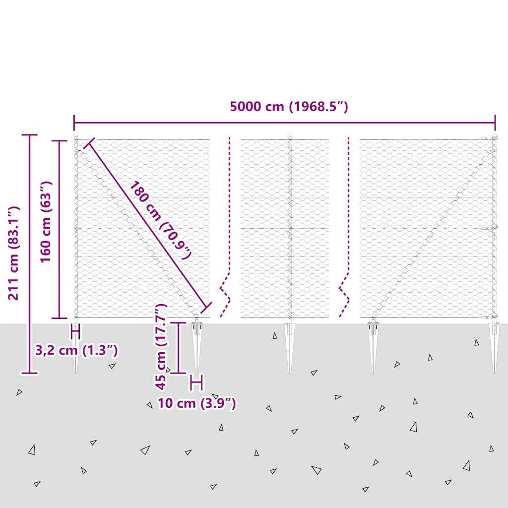 Sechseckzaun mit Pfosten 50 x 1,6 m PVC-beschichteter Stahl