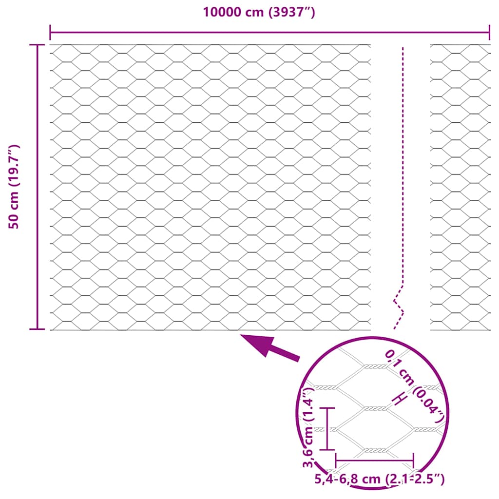 Sechseckzaun mit Pfosten 100 x 0,5 m PVC-beschichteter Stahl