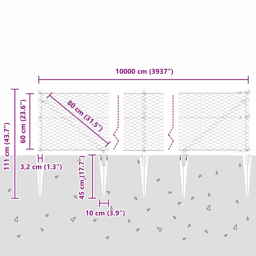 Schweißdrahtzaun mit Spikes 100 x 0,6 m (B x H)