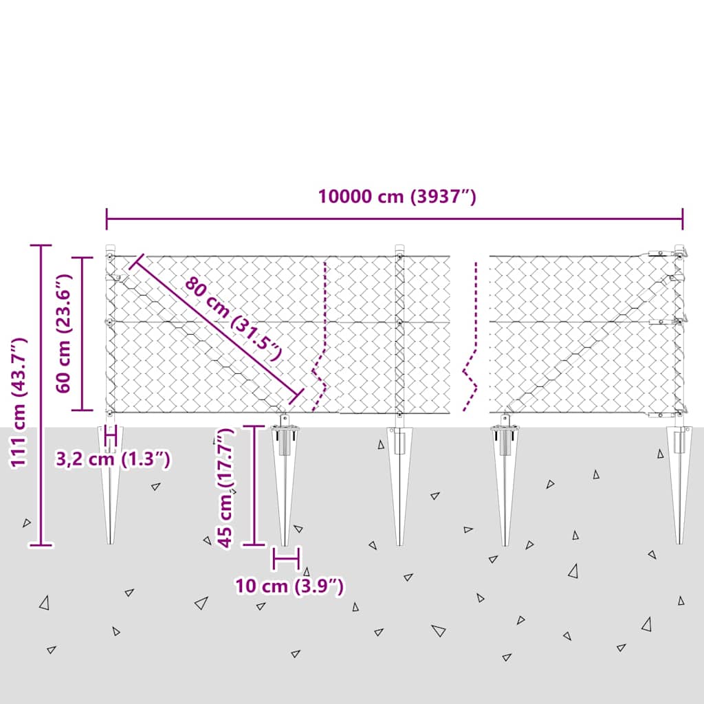 Schweißdrahtzaun mit Spikes 100 x 0,6 m (B x H)