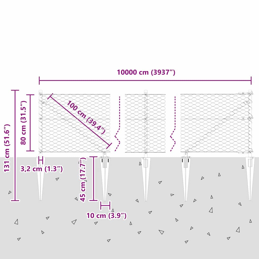 Schweißdrahtzaun mit Spikes 100 x 0,8 m (B x H)