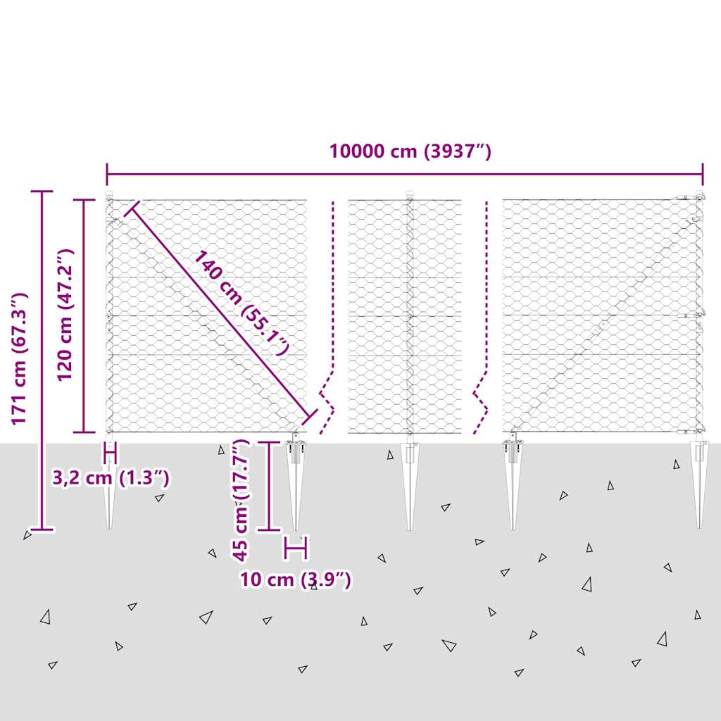 Schweißdrahtzaun mit Spikes 100 x 1,2 m (B x H)
