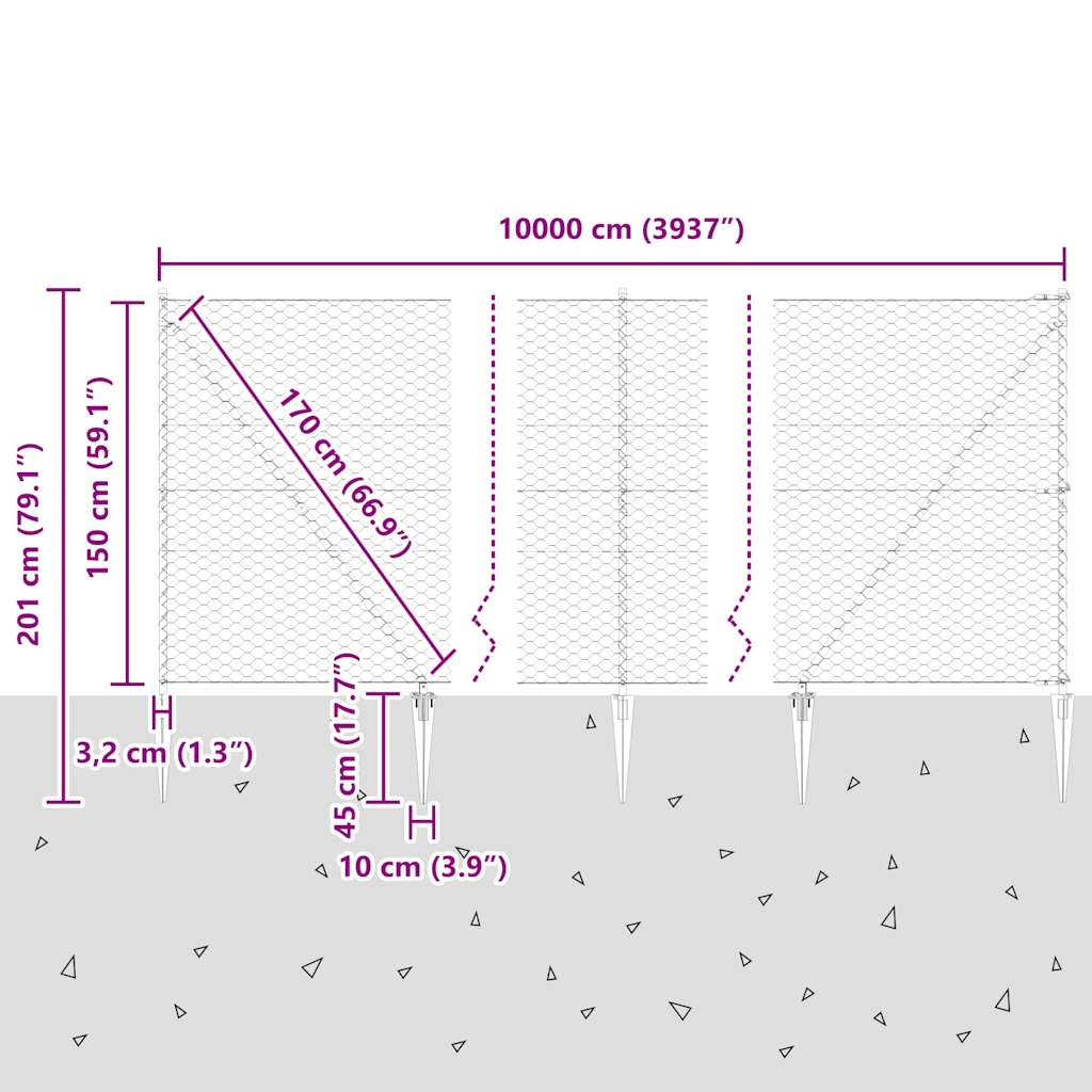 Schweißdrahtzaun mit Spikes 100 x 1,5 m (B x H)