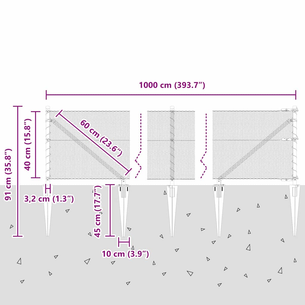 Schweißdrahtzaun mit Spikes 10 x 0,4 m (B x H)