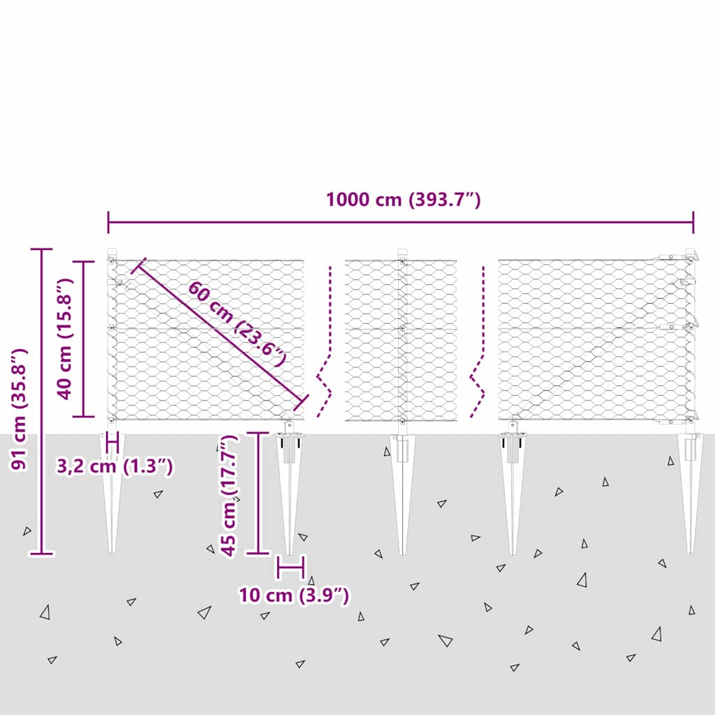 Schweißdrahtzaun mit Spikes 10 x 0,4 m (B x H)