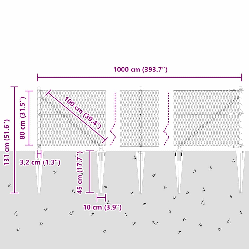 Schweißdrahtzaun mit Spikes 10 x 0,8 m (B x H)