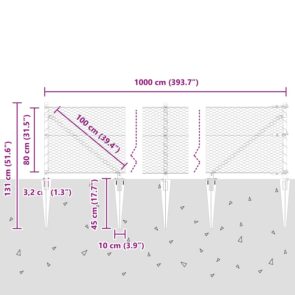 Schweißdrahtzaun mit Spikes 10 x 0,8 m (B x H)