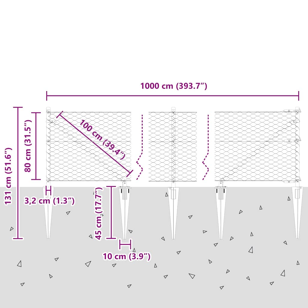 Schweißdrahtzaun mit Spikes 10 x 0,8 m (B x H)