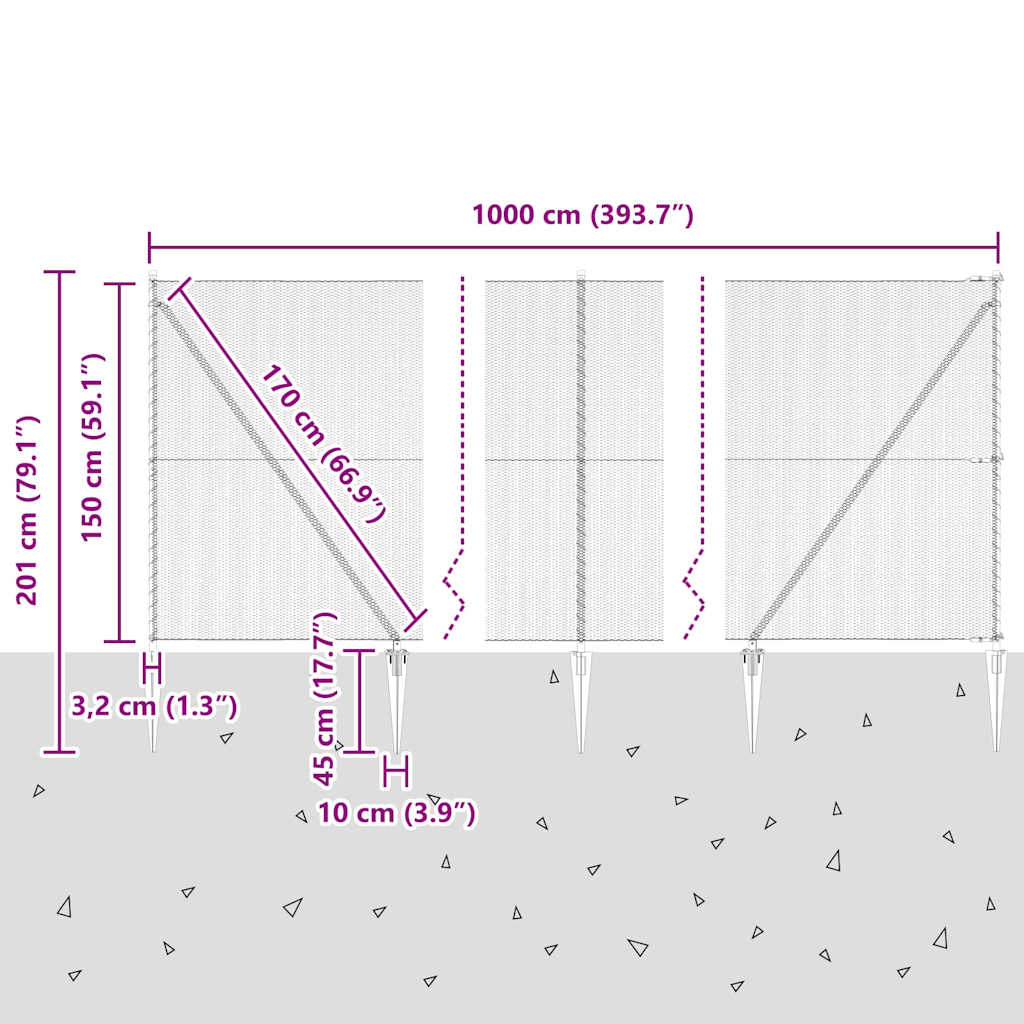 Schweißdrahtzaun mit Spikes 10 x 1,5 m (B x H)