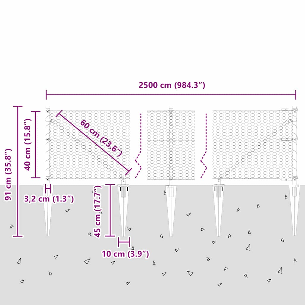Schweißdrahtzaun mit Spikes 25 x 0,4 m (B x H)