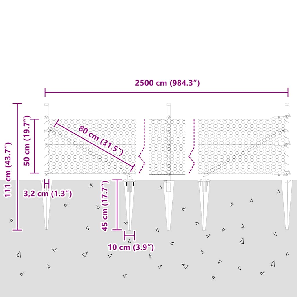 Schweißdrahtzaun mit Spikes 25 x 0,5 m (B x H)